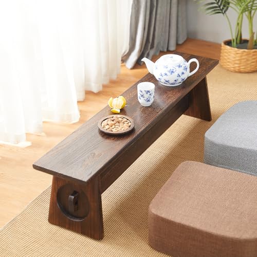 Farmhouse Skinny Narrow Entryway Bench, Rustic Dark Brown Wood | Multi‑purpose slim noodle accent bench for entryway, hallway, mudroom, bedroom, farmhouse rustic seating for compact spaces