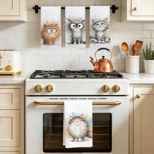 Jztco 4 Pcs Cute Cat Kitchen Towels, Funny Cats Gifts Hand Tea Towel - color: Multi 1562