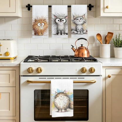 Jztco 4 Pcs Cute Cat Kitchen Towels, Funny Cats Gifts Hand Tea Towel - color: Multi 1562