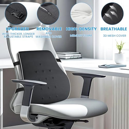 Lumbar Support Pillow for Office Chair, Office Home Essentials,Gifts for Mom,Dad, Back Support Pillow for Car, Chair Cushions,Back Pain Relief Improve Posture,Mesh Cover Double Adjustable Straps