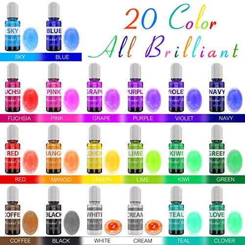 Alcohol Ink Set - 24 x 0.35oz Alcohol Based Ink for Epoxy Resin Painting, Resin Petri Dish Making - Concentrated Alcohol Paint Color Dye with 6 White Color Inks for Resin Art, Coaster, Yupo, Tumbler
