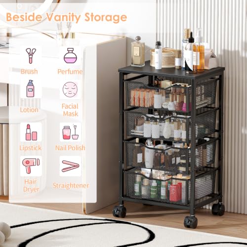 Hongtamoya Rolling Cart with Drawers, Storage Cart with Wheels, Black - color: Black, size: 4 Drawers