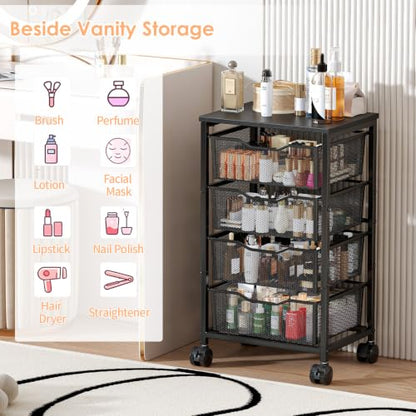 Hongtamoya Rolling Cart with Drawers, Storage Cart with Wheels, Black - color: Black, size: 4 Drawers