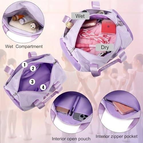Dance Bag for Girls 4-6, Personalized Initial Dance Bag,Small Gym Sport Yoga Dance Bags Gift for Girls,Letter Kid Weekender Ballet Bags,Toddler Travel Duffle Tote with Adjustable Straps(Purple-s) - color: Purple, style: S