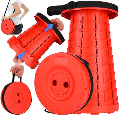 Fishboy Upgraded Collapsible Stool, 400lbs Max Weight, Lightweight But Sturdy, Portable Retractable Folding Telescoping Foldable Camping Stool for Adults Outdoor Fishing Hiking BBQ - color: All Red