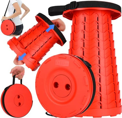 Fishboy Upgraded Collapsible Stool, 400lbs Max Weight, Lightweight But Sturdy, Portable Retractable Folding Telescoping Foldable Camping Stool for Adults Outdoor Fishing Hiking BBQ - color: All Red