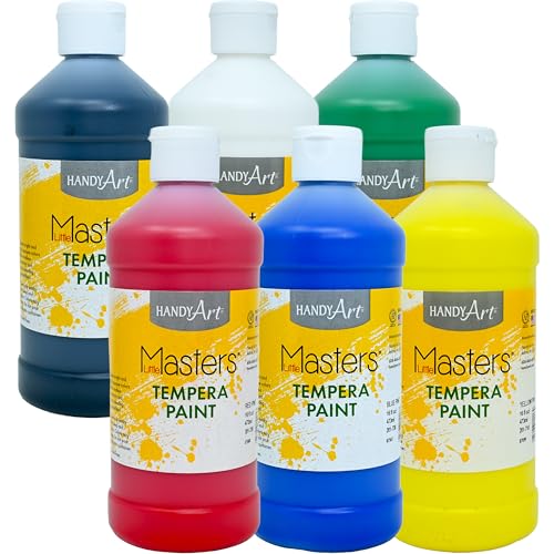 Handy Art Little Masters Tempera Paint, 16 oz Bottles, Set of 6 Colors, Bright & Mixable, Washable Colors for Classroom, Students, Kids, Young Artists, Safe & Non-Toxic, Made in USA