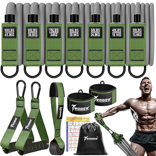 WOQQW Heavy Resistance Bands for Working Out, 350lbs/450lbs Exercise Bands with Handles, Workout Bands Set for Men, Fitness Weight Bands for Muscle Strength Training,Stretching,Slim,Home Gym Equipment - color: Green, style: 450LBS