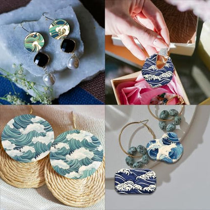 OLYCRAFT Ocean Pattern Clay Transfer Paper 4 Design 24 Pcs Transfer Paper for Polymer Waves Polymer Clay Transfer Sheets Summer Theme Small Transfer Paper for Clay Earrings Jewelry Making - style: Ocean