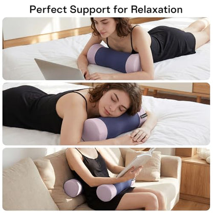 Neck Roll Pillow - Cooling Cover Round Neck Pillow for Sleeping - Memory Foam Cervical Roll Pillow - Ergonomic Bolster Pillow for Neck, Leg, Back, Yoga, Relaxing (Blue Purple) - color: Blue Purple