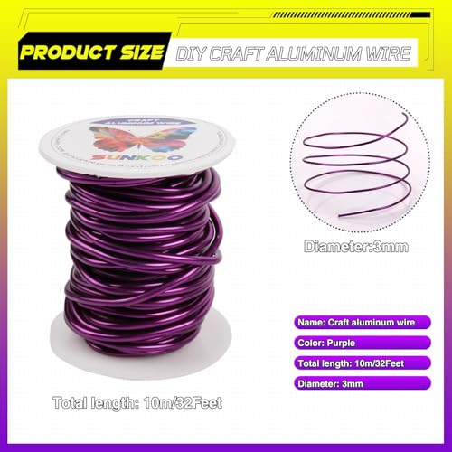 Aluminum Craft Wire,8 Gauge (3mm) Purple Bendable Wire,32 Feet Continuous Roll for Jewelry Making,Sculpting,Floral & Armature Projects - size: 8 Gauge 32FT, style: Purple