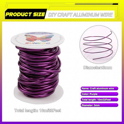 Aluminum Craft Wire,8 Gauge (3mm) Purple Bendable Wire,32 Feet Continuous Roll for Jewelry Making,Sculpting,Floral & Armature Projects - size: 8 Gauge 32FT, style: Purple