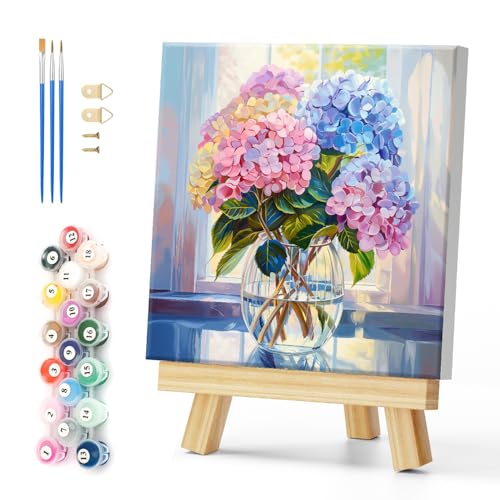 Natuyalo Framed Paint by Numbers Kit for Adults - Colorful Flowers DIY Adult Paint by Number Kits Vase Acrylic Canvas Painting for Adults Beginners Art Crafts with Frame, 12x12 Inch - color: Color-03