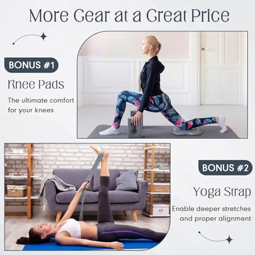 Yoga Blocks 2 Pack for Wrist Relief,Yoga Block with Knee Pads Strap - color: Gray