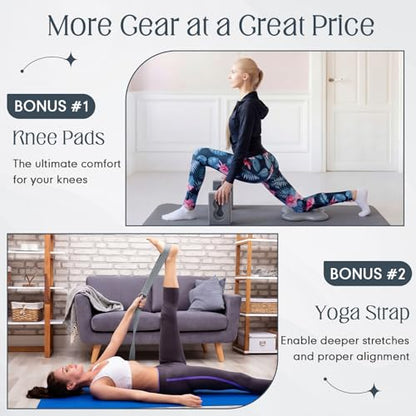 Yoga Blocks 2 Pack for Wrist Relief,Yoga Block with Knee Pads Strap - color: Gray