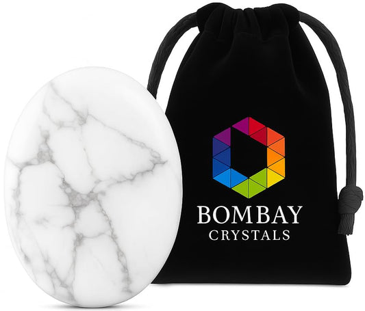 Natural Polished Thumb Palm Crystal for Meditation, Howlite Worry Stone for Stress Relief, Anxiety Support & Pocket Reiki Healing - color: Howlite