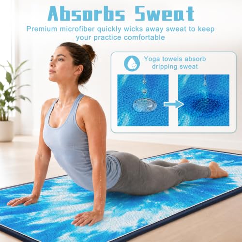 Yoga Mat Towel, Hot Yoga Towel High-Definition Pattern, Machine Washable with Ultra-Absorbent Yoga Towels for Hot Yoga Non Slip for Fitness, Exercise, Pilates, 72 x 27 in,Blue & White - color: Blue & White