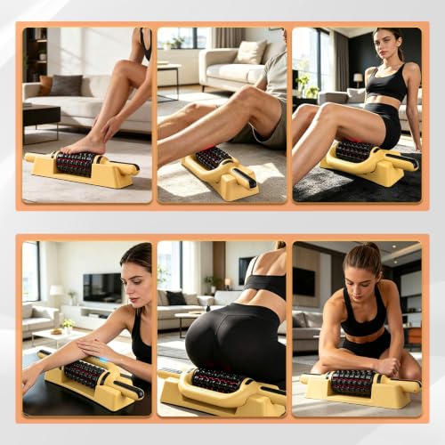 Electric Lymphatic Massager Roller with Red Light for Lymphatic Drainage | Electric Handheld Percussive Massager with redlight for Cellulite Massage, 6-Speed Foot Massager Roller with Hands-Free Base - color: Yellow