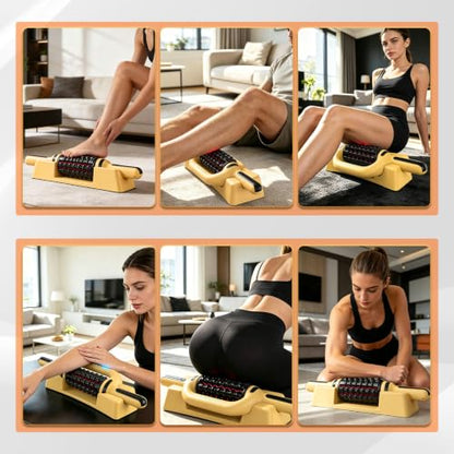 Electric Lymphatic Massager Roller with Red Light for Lymphatic Drainage | Electric Handheld Percussive Massager with redlight for Cellulite Massage, 6-Speed Foot Massager Roller with Hands-Free Base - color: Yellow