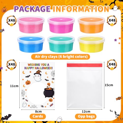 VioraWhite 48 Pcs Happy Halloween Air Dry Clay Set with Card and Gift Bags DIY Magic Gifts Clay Model Arts and Crafts Gift Graduation Party Favors Prizes for Kids Students Children Classroom - style: Happy Halloween