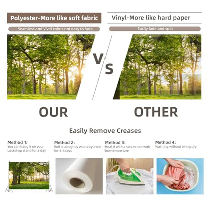 Tree Backdrop Garden Greenery Forest Green Spring Nature 8x6ft | Blooming Flower Field Grassland Sunlight Rural Scenery Photography Background Outdoor Camping Picnic Party Room Travel Decor - size: 8x6ft-polyester