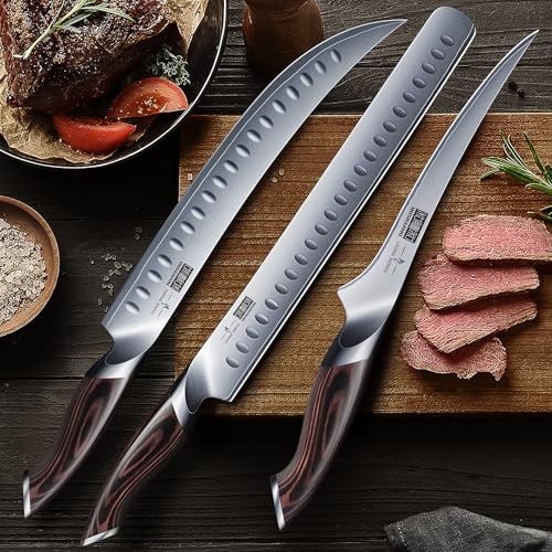 HOSHANHO Carving Knife Set 3PCS, Japanese Brisket Slicing Knife Sets | Ultra Sharp Japanese High Carbon Steel Butcher Knife Breaking Knife Boning Knife for Meat Cutting, Ergonomic Handle, Gifts - size: 12"