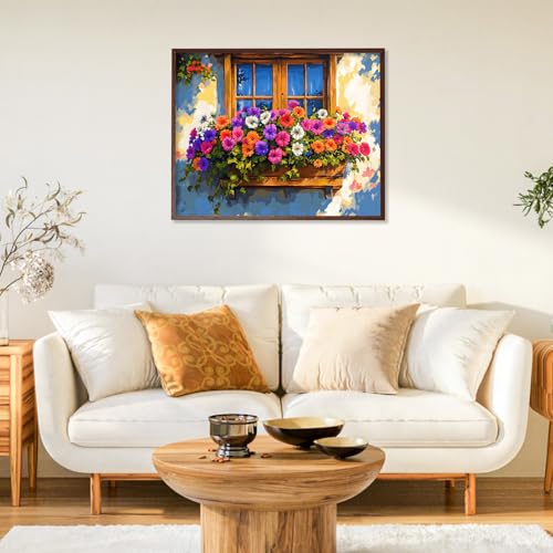 Paint by Numbers Kit for Adults, Flower Window DIY Painting Kit, 16x20 Inch | Window Paint by Numbers for Adults Beginners, Without Frame, Relaxing Hobby, Floral Wall Art, Home Decor, Creative Gift - color: CYOP1P10