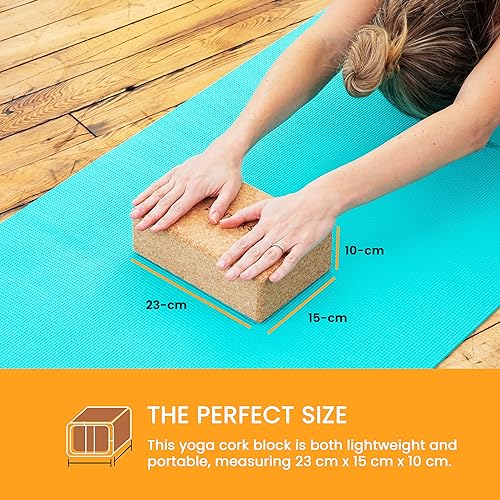 Sol Living Yoga Block Cork Brick Stretching Pilates Meditation Exercise Equipment Support Deepen Poses Odor Free Non Slip Yoga Accessories - 4" x 6" x 9"
