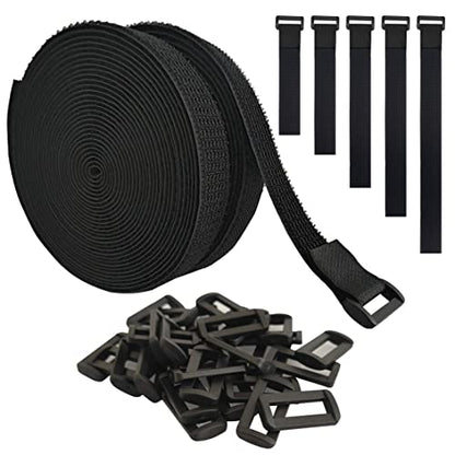 40ft Hook and Loop Straps with 60 Buckles, Adjustable Reusable Cable Straps, Arbitrarily Cut Fixing Nylon Cinch Strap