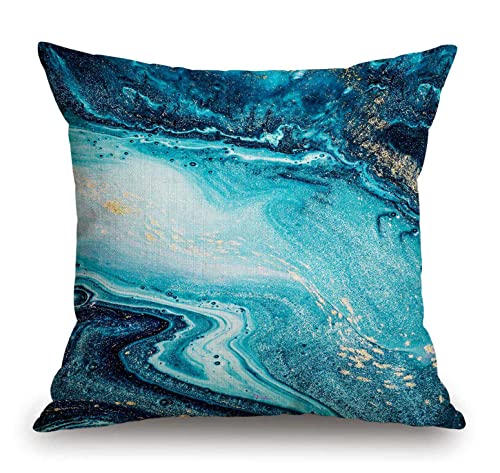 TSSOHU Marble Luxury Ocean Art Agate Blue Paint Gold Powder Cotton Linen Square Throw Waist Pillow Case Decorative Cushion Cover Pillowcase Sofa 18"x 18" - color: Tss45