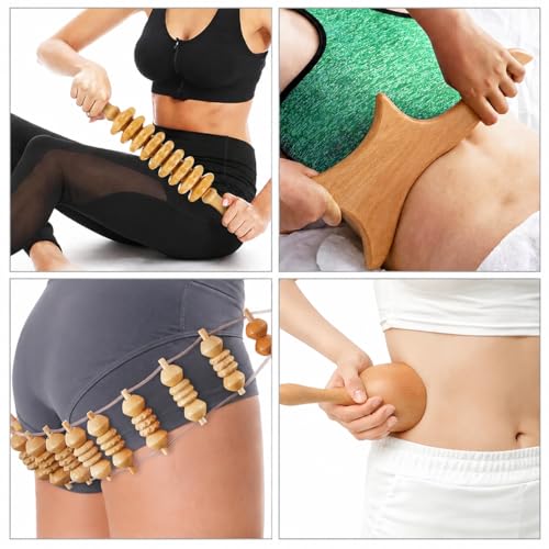 16Pcs Wood Therapy Massage Tools Set, Maderoterapia Massage Kit with Wooden Gua Sha Tools, Body Sculpting & Lymphatic Drainage Massager, Muscle Relaxation Roller for Face, Back, Legs & Full Body - color: 16pcs