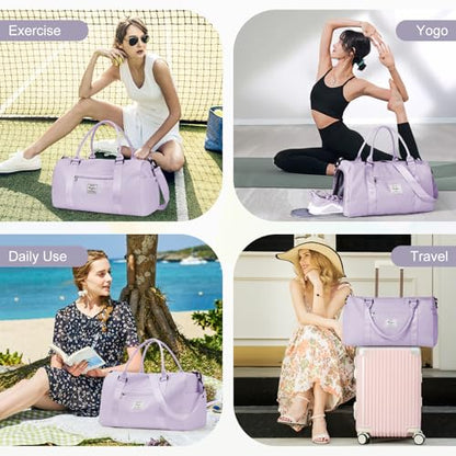 Gym Bag for Women Men with Shoes Compartment,Sports Duffle Bag Personal item travel Duffel Bags Tote Bag Small Carry on Weekender Overnight Bag Workout Dance Bag Hospital Holdalls Light Purple - color: A13-Light Purple