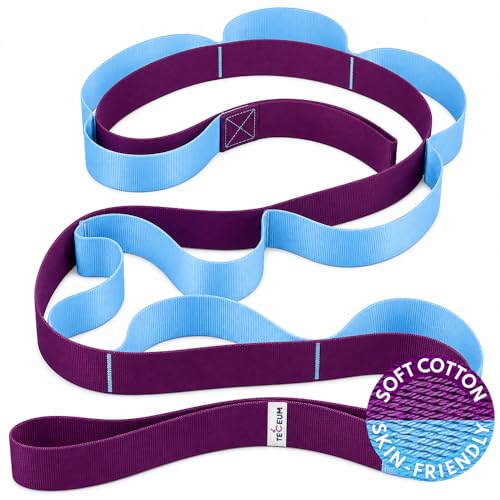 TECEUM Stretching Strap with 10 Loops for Physical Therapy & Rehab | Non-Elastic Yoga Stretch Band for Hamstring, Leg, Hip & Knee Rehab, Pilates, Flexibility & Mobility Exercises for Men & Women - color: Purple Blue, size: Polyсotton 1” W - 10 Loops
