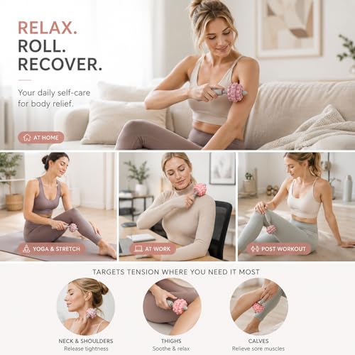 VibeRoll Mini Massage Tool for Trigger Point Relief, Handheld Muscle Roller Stick for Neck, Legs, Arms & Back, Portable Deep Tissue Recovery Tool