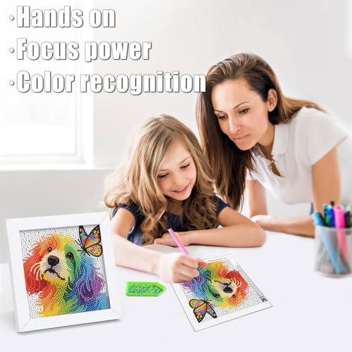 geesfayan Diamond Art Kits for Kids,6 Inch DIY Gem Art Painting with 7 Inch Frame, Complete Starter Kit for Beginners, Creative Arts & Crafts Gift for Girls & Boys (Butterfly Dog) - color: Butterfly Dog
