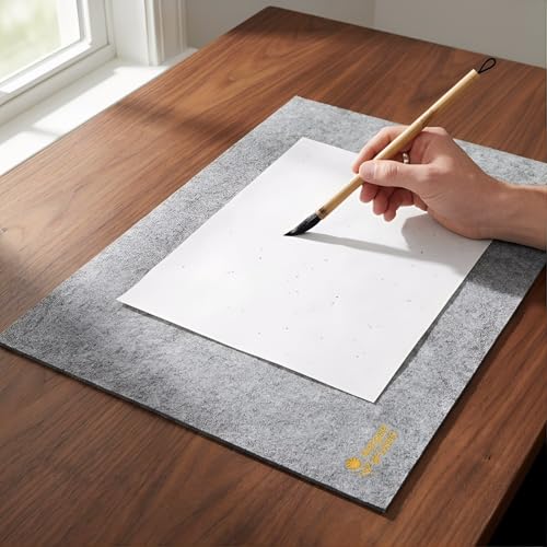 Uonlytech Chinese Calligraphy Felt Mat 23.62 X 15.74 in Student Writing Mat for Rice Paper Watercolor and Drawing Portable Desk Pad for Painting Practice