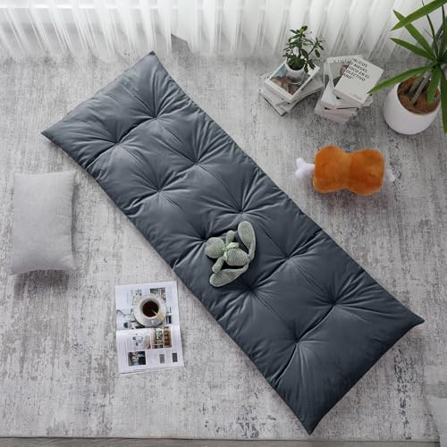 HOMBYS Floor Lounger Pillow Foldable and Tufted Design Long Floor Cushion for Yoga, Reading, Sleeping, Meditation, Elastic Band for Roll Up and Easy Storage, Machine Washable, Dark Grey, 74"x27" - color: Dark Grey, size: 74"x27"