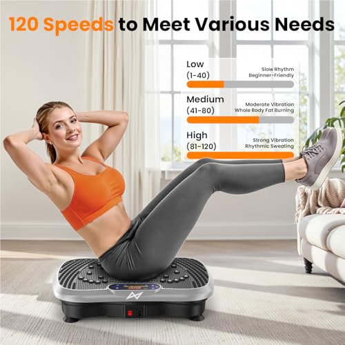 AXV Vibration Plate Fitness Platform Exercise Machine Body Vibrating Board | Curved Design Powerful 200W Bluetooth Oscillating Shake Plate for Lymphatic Drainage Recovery Whole Body Toning With Handles - color: BT.PRO.SILVER