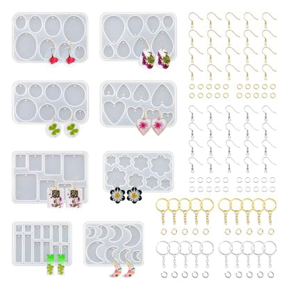 Resin Jewelry Molds, 128 Pcs Multiple UV Resin Earring Mold with Holes, Basic Epoxy Keychain Kits Bundle Complete Set, Necklace Pendant Moldes para Resina Epoxica for Female - color: 128pcs Jewelry Molds