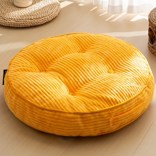 HIGOGOGO Floor Pillow Cushion for Adults, Meditation Cushion Pillow, Large Round Floor Sitting, Tufted Corduroy Cover, for Tatami Living Room or Yoga, 22x22 Inch, Orange - color: Round Orange, size: 4" Thick(Pack of 1)