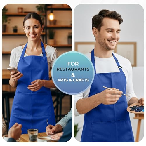 Utopia Kitchen 4 Pack Bib Apron Adjustable with 2 Pockets, Water and Oil Resistant, Cooking Kitchen Chef Apron for Women Men - color: Blue