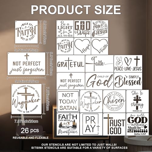 Sitsink Christian Inspirational Stencils for Painting - 20 Pcs Reusable Templates, Faith Jesus God Bless Stencils for DIY Crafts Church Decor Gift Making - style: christian inspirational