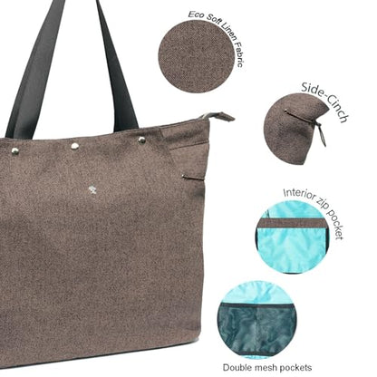 ESVAN Yoga Mat Bag, Gym Bag Tote Bag with Multi Pockets For Women Drawstring Yoga Mat Carrier Pilates Travel Workout Office - color: Linen Gray