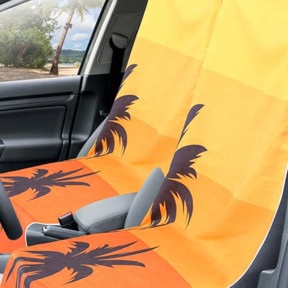 Hahafelt 2 Pack Car Seat Towel Cover with Storage Bag, Beach Palm Trees | 63 x 32 in Car Towel Seat Cover Non Slip Waterproof, Gym Workout Swimming Running, Machine Washable Sweat Absorbent Protector - style: Beach Palm Trees