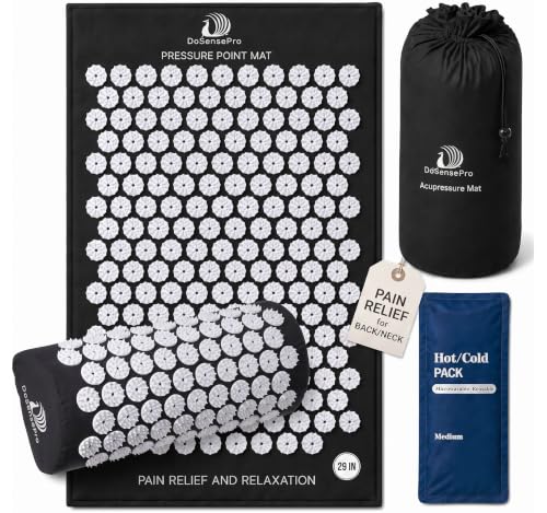 Acupressure Mat & Pillow Set 29" Long, Hot/Cold Pack, Black | Acupressure Therapy For Back, Neck, Sciatica And Pressure-Point Aches; Acupuncture Mat For Restful Sleep And Muscle Recovery. - color: Black