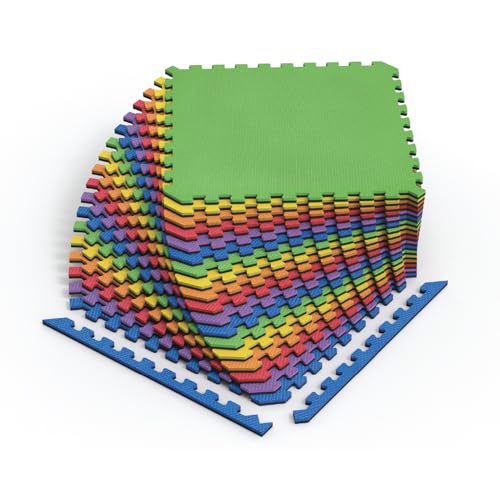 Norsk Dual-Sided Reversible 1/2" Foam Exercise Mats for Home Gym - Interlocking EVA Foam Tiles - color: Rainbow Pack/Black, size: 18 Tiles - 72 Sq. Ft.