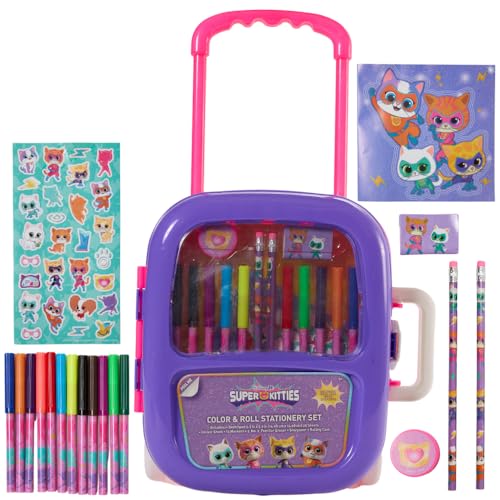 Disney Junior Super Kitties Color & Roll Art Activity Set & Carrying Case | Super Kitties Art Supplies with Coloring Sketch Pad, 12 Markers, Pencils, Eraser, Sharpener & Rolling Travel Storage Case - style: Super Kitties
