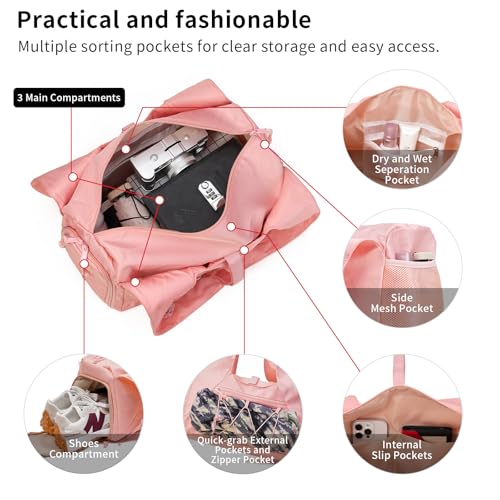 Handbag for Women Yoga Bag Large Capacity Yoga Pad Buckle with Shoe Compartment Water Bottle Sports Gym Bag Travel - color: A02-pink
