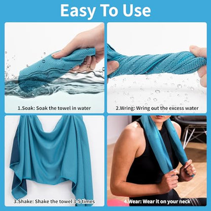 YESLIFE 4-Pack Cooling Towels (40"x 12"), Cooling Neck Wraps, Ice Towel - color: Grey, Lake Blue, Purple, Light Blue