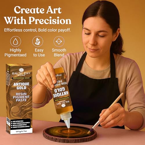 BALTIC DAY Antique Gold Epoxy Resin Pigment Paste, Extra Large 191g (6.7oz) – Metallic Resin Colorant, Highly Concentrated Epoxy Dye, Mica Powder Alternative for Resin Art, Jewelry, Tumblers, Geode & Crafts - color: Antique Gold